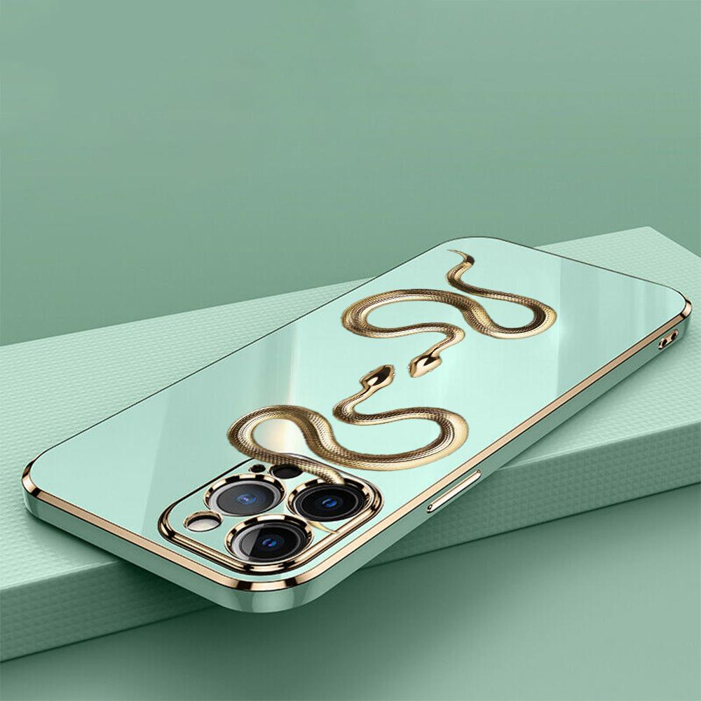 N71 Black Gold Snake Plating Edge Myk TPU telefonvesker for Samsung A54 A13 A14 S24 Plus S23 Ultra S20 S21 FE A55 A05 A52s Støtsikkert deksel