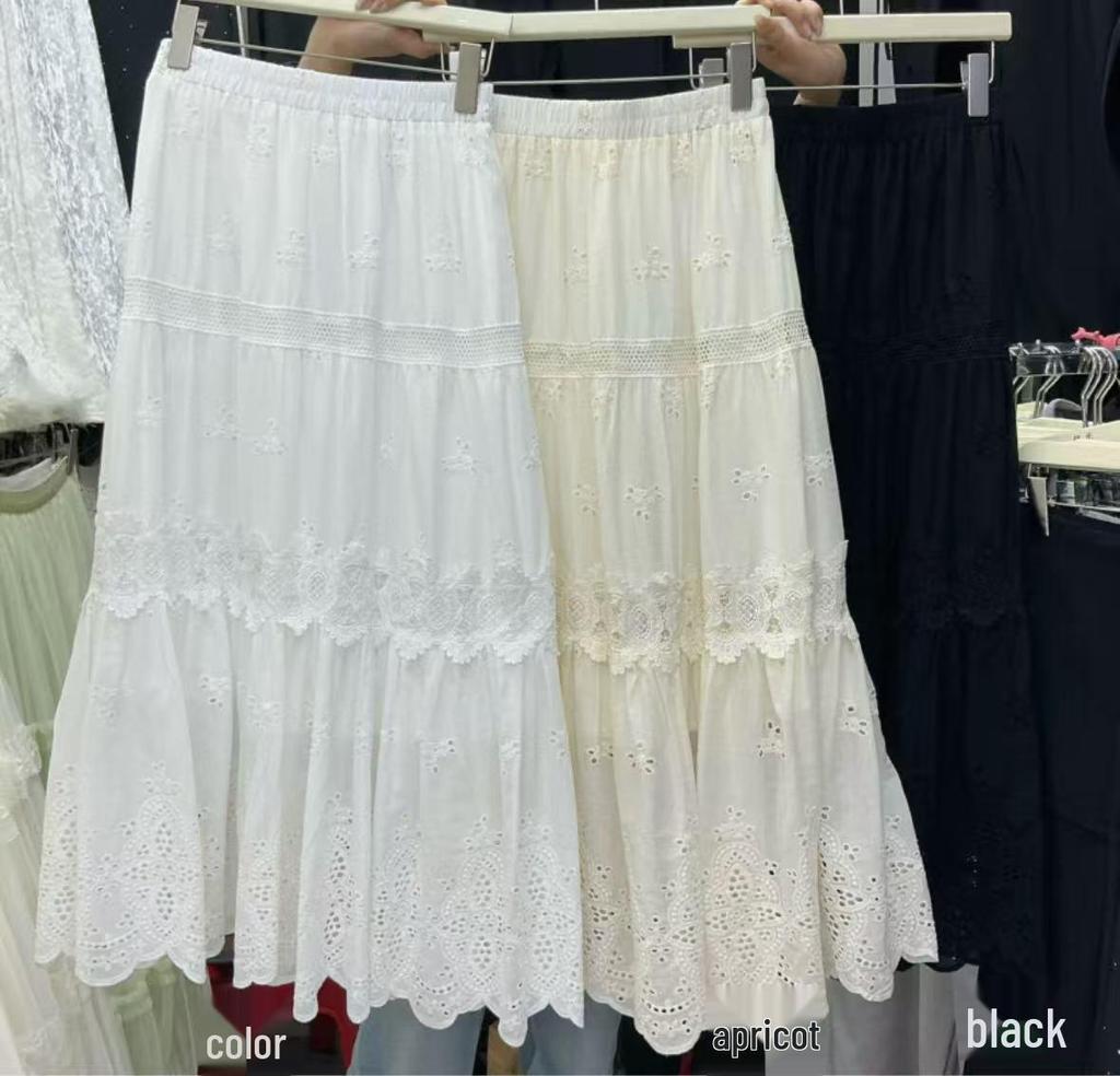 Women's High Waist A-line Lace Patchwork Skirt with French Embroidery - Spring 2026 Collection