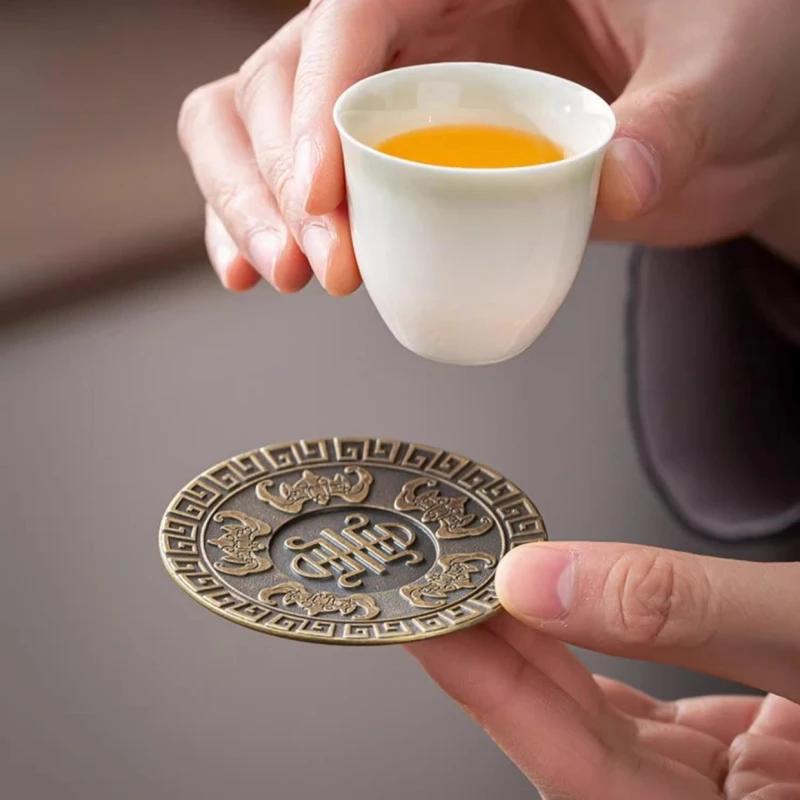Vintage Metal Coasters Alloy Cup Holder Tea Dish Coaster Antique Zen Style Heat Insulation Pad Kung Fu Tea Ceremony Accessories