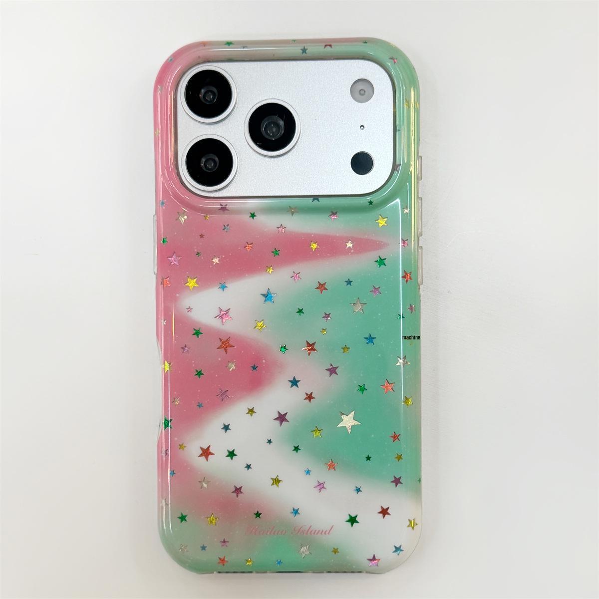 

Pink Green White Color Block Star iPhone 15/14 Pro Max Case - Anti-fall Protection 15 Pro Max