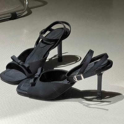 Moda Moda Wysokie Obcasy Lato Nowe Kwadratowy Nosek Odkryty Palec Płytkie Sandały z Kokardką Linia A Klamra Buty Damskie