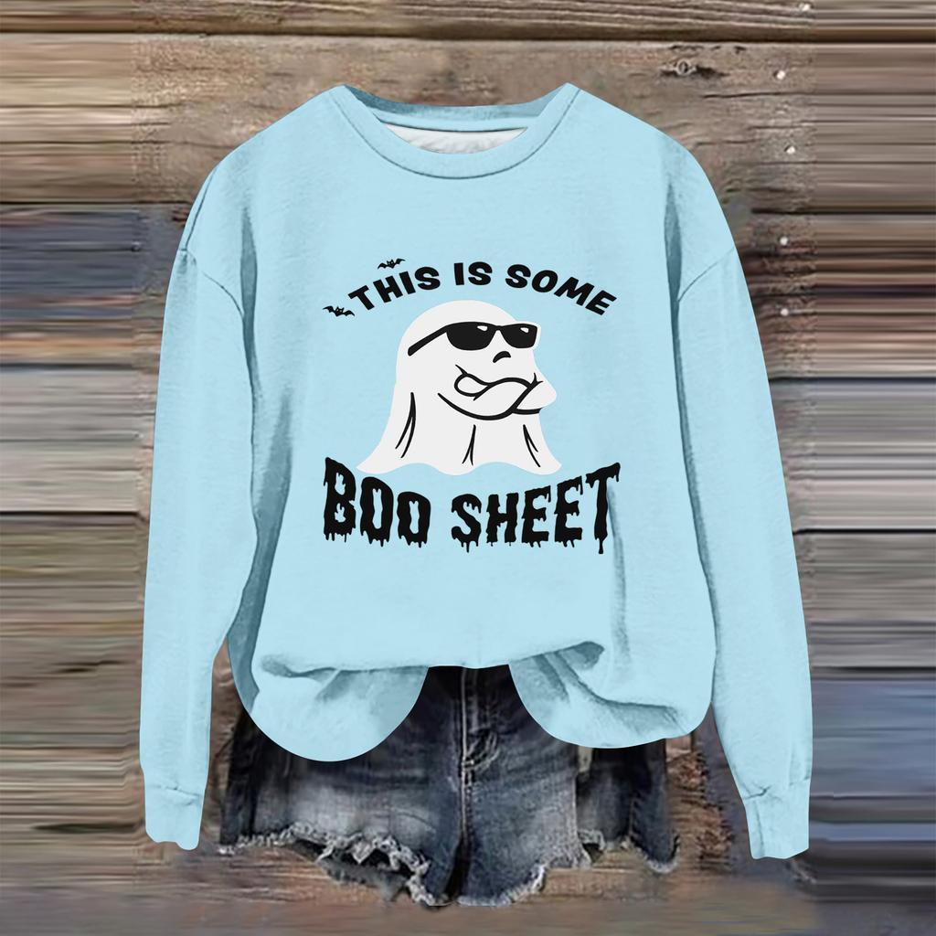 Women's Fashion Casual Long Sleeve Halloween Printed  Neck Sweatshirt