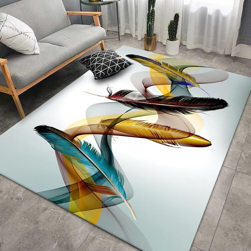 Household Sofa Floor Mat Feather Print Carpet Nordic Living Room Bedroom Geometric Rectangular Tea Table Floor Mat