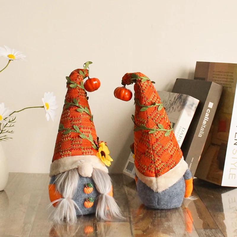 Fall Gnome Pumpkin Sunflower Mini Doll Dwarf Plush Ornaments for Christmas Autumn Thanksgiving Decor Gifts Halloween
