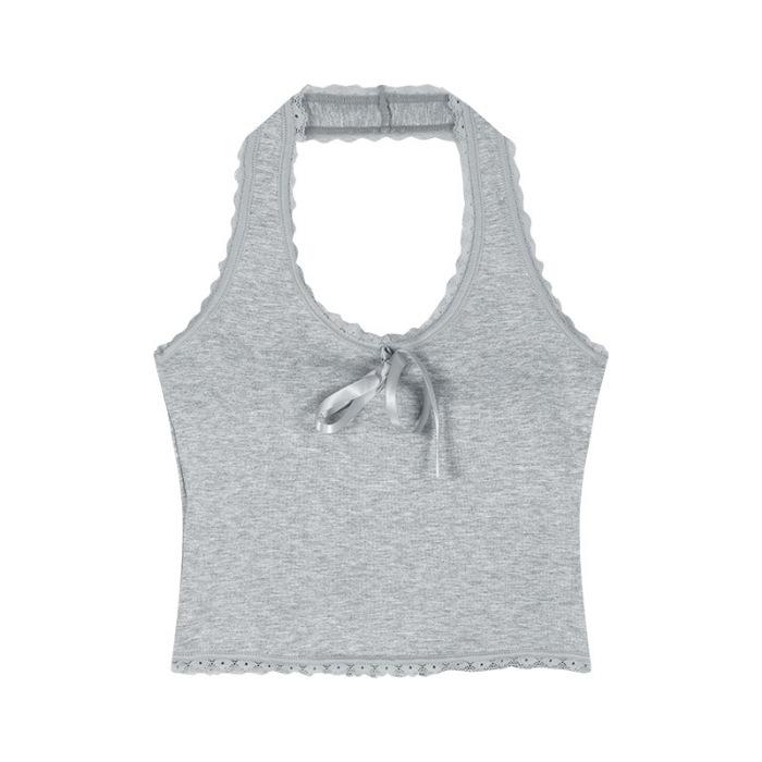 White Lace Lace Neck Sling Vest Women with Chest Pad Spring and Summer New Pure Desire Wind Backless Design Sense Niche