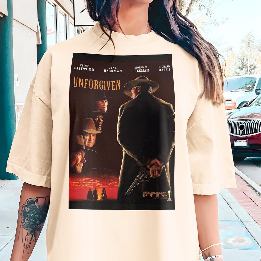Unforgiven V9 Natural T Shirt movie poster retro vintage Cotton Men's Women's gift present