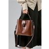 Real Oil Wax Leather Women's Bucket Bag Casual and Simple Handbag Large Capacity Ladies Cowhide Fashionable Crossbody Tote Bag