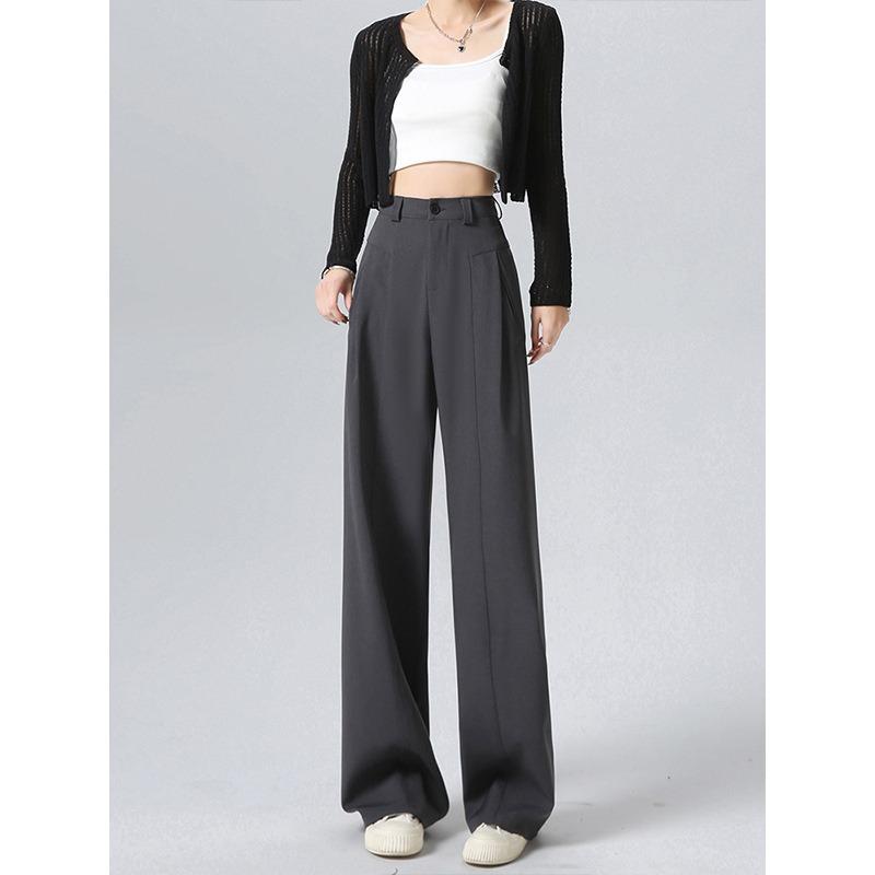 White Suit Pants Women's Spring and Autumn New High Waist Drape Thin Narrow Version Casual High-end Straight Wide-leg Pants