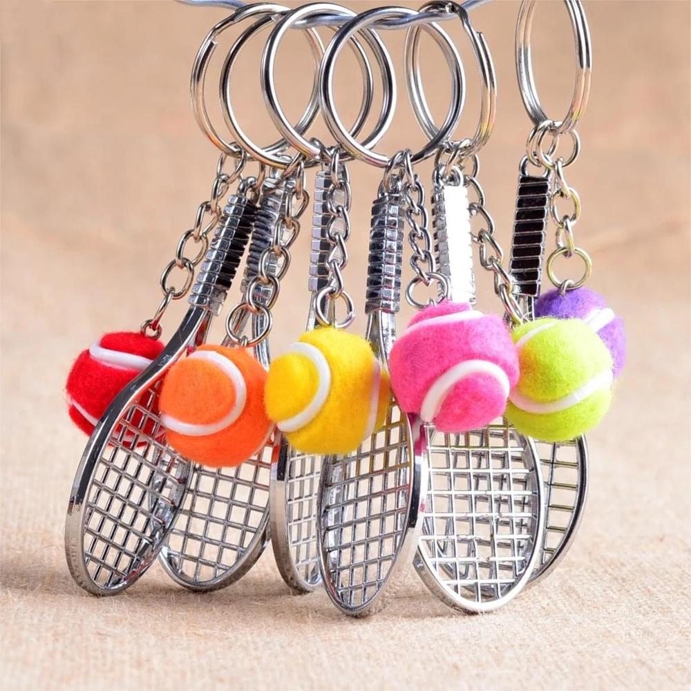 Car Key Chain 6 color Metal Tennis Racket Keychain Tennis Ball Mini Keychain Sports Key Chain