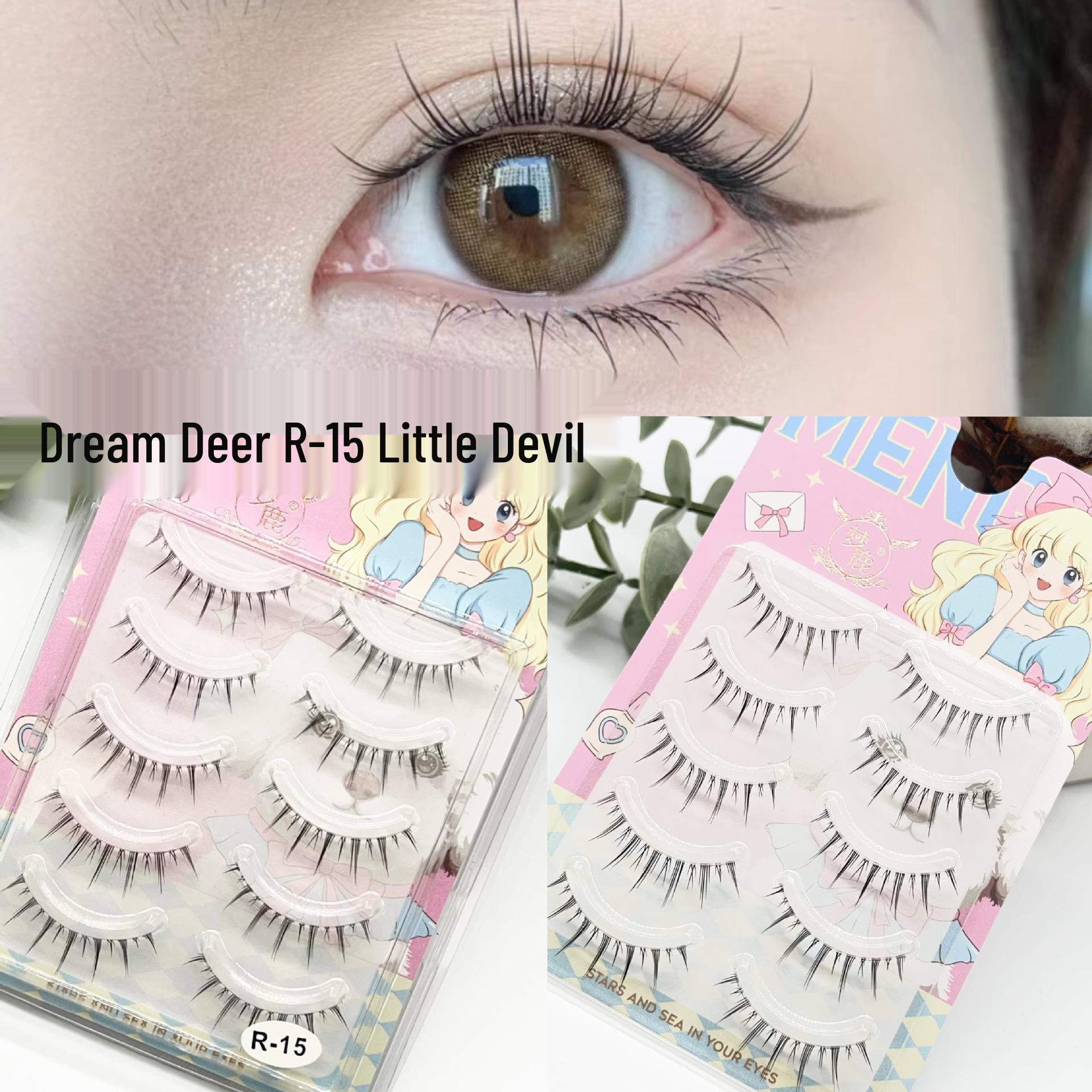 Dream Deer R15 Manga Fairy False Eyelashes with Transparent Stem, Natural Look, Individual Clusters, Little Devil Style.
