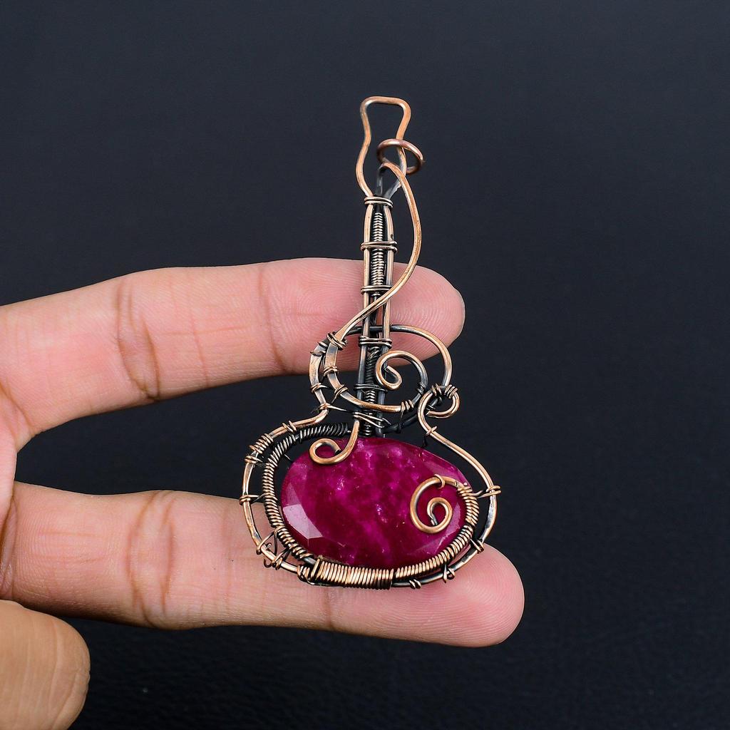 Ruby Jewelry, 999 Copper Wire Wrapped Pendant Handmade Gemstone Jewelry, Gifts For Wife Brand New Pendant