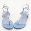 Fashion Denim Rivets Clip Toes Flip-flops Women Pointed Toe Wedges Buckle Slide Sandals Summer Comfort Open-toe Narrow Band Roman Shoes