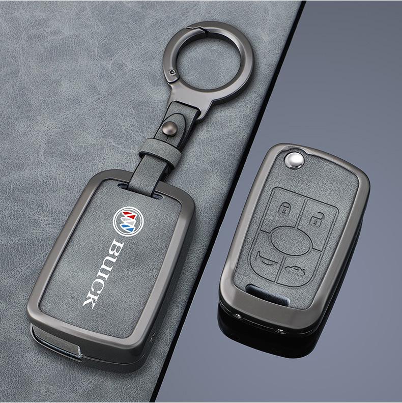Premium Genuine Leather Key Cover with Zinc Alloy Buckle for 2016-2017 Buick Verano GS