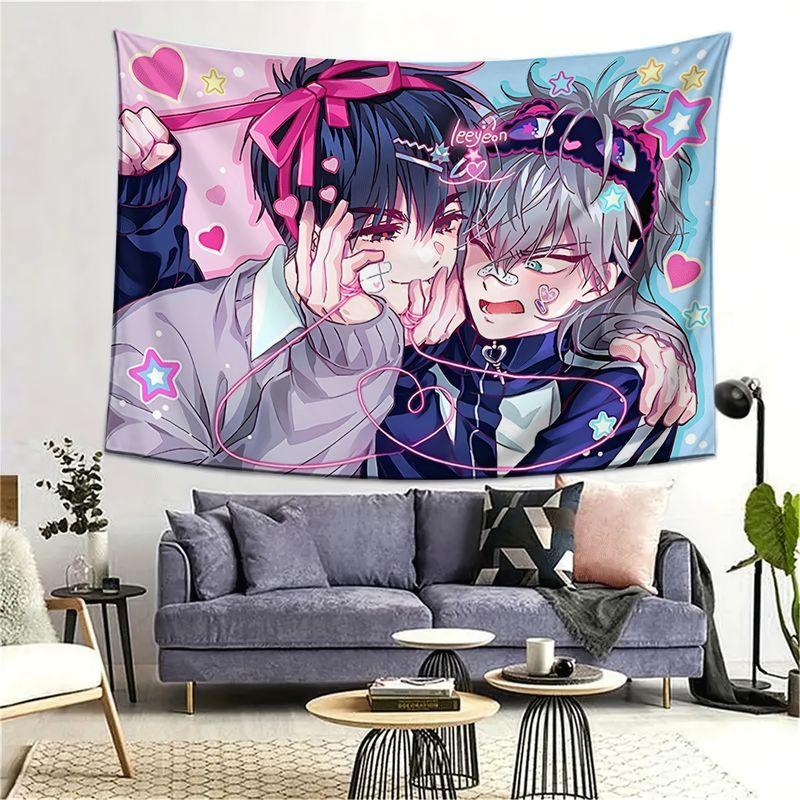 Pink Blue Sweet Cool Double Male Leader Han Man Anime Tapestry Background Girls Spread Atmosphere Room Decoration
