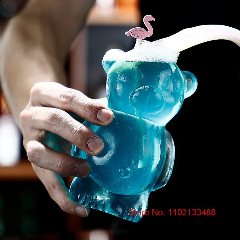 Kawaii Bear Shaped Cocktail Glass Bar Restaurant Popular Glassware Mixing Wineglass Lovely Cold Drinking Cup Juice Mug For Girls