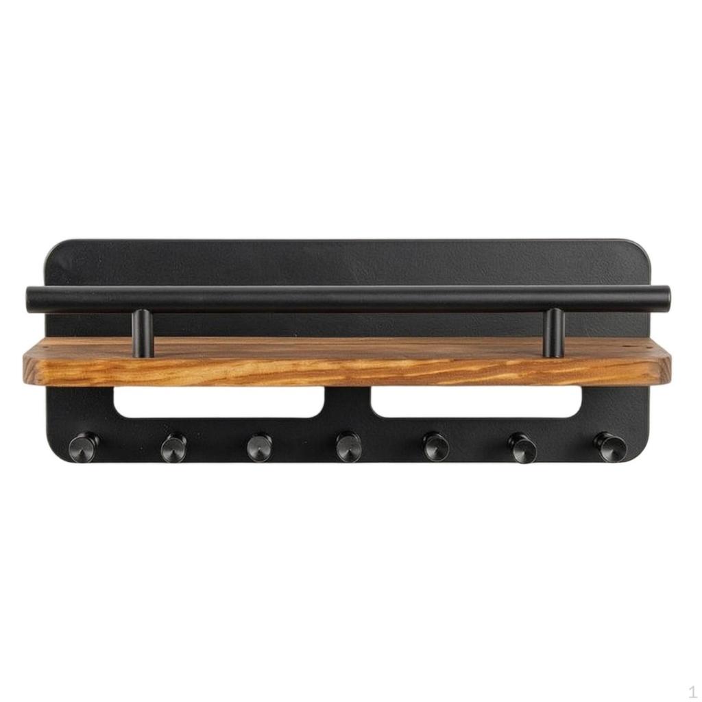 Wall Shelf with Hooks ScrewMounted Key Holder Wooden Entryway Organizer for