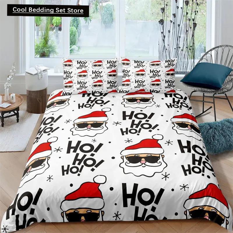 Santa Claus Pattern Bedding Set Christmas Deer Duver Cover Set for Kids Boys Girls Quilt Cover Queen Polyester Comforter Cover