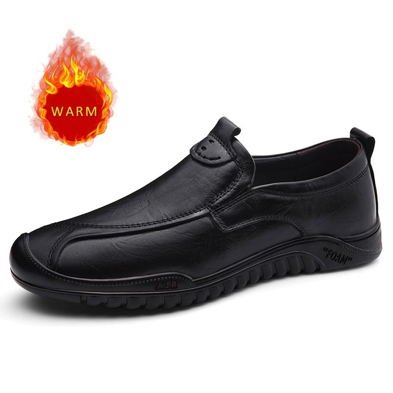Classic Brand Men's Genuine Leather Casual Shoes Winter Velvet Cotton Shoes Outdoor Hiking Men's Oxford Shoes Anti Slip