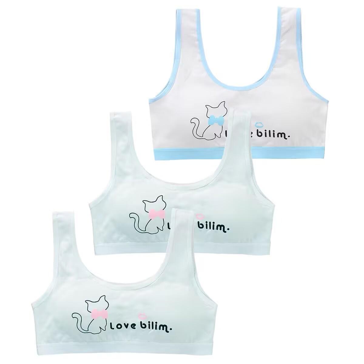 

3PC Девочки Тренировочный Бюстгальтер Подростковые Топы Нижнее Белье Хлопок Мягкий Тренировочный Бюстгальтер Детский Спортивный Бюстгальтер 8-16 Лет one size