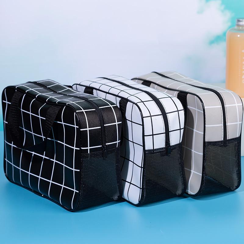 Black & White Waterproof Makeup Bag: Large Capacity Handheld Toiletry & Travel Storage