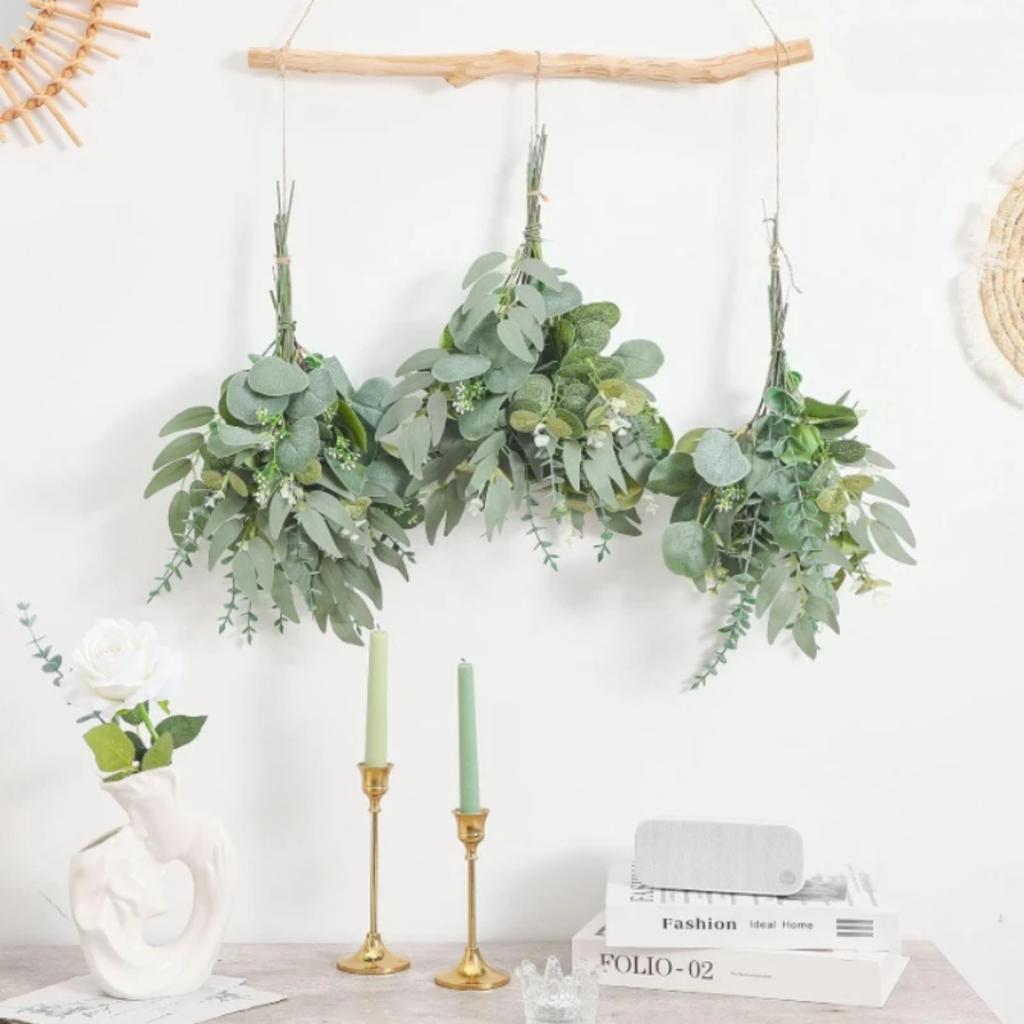 10/20Pcs Artificial Eucalyptus Leaf Stems Green Fack Plants Living Room Decoration Bride Wedding Holding Flowers Bouquet Decor