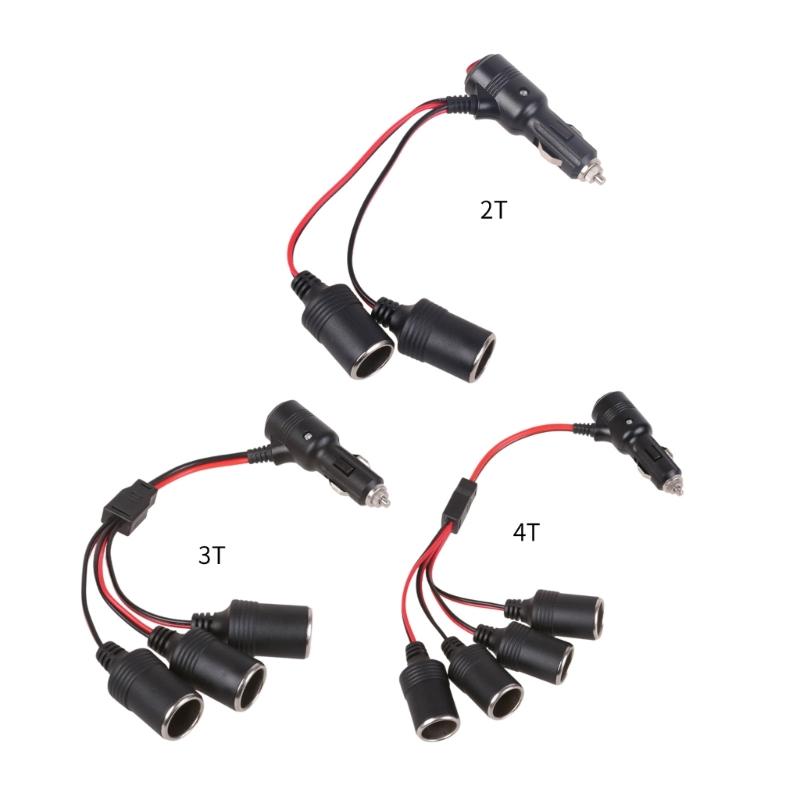 12V-24V Car Cigarettes Lighter Splitter Adapter Cable Cord with Power Switching Button 1 Male To 2/4/3 Female Socket