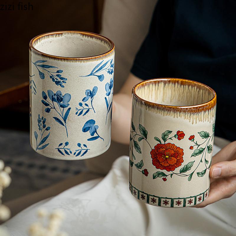 Vintage Ceramic Chopstick Holder Creative Storage Jar Chopstick Storage Cylinder Knife Fork Spoon Storage Rack Kitchenware