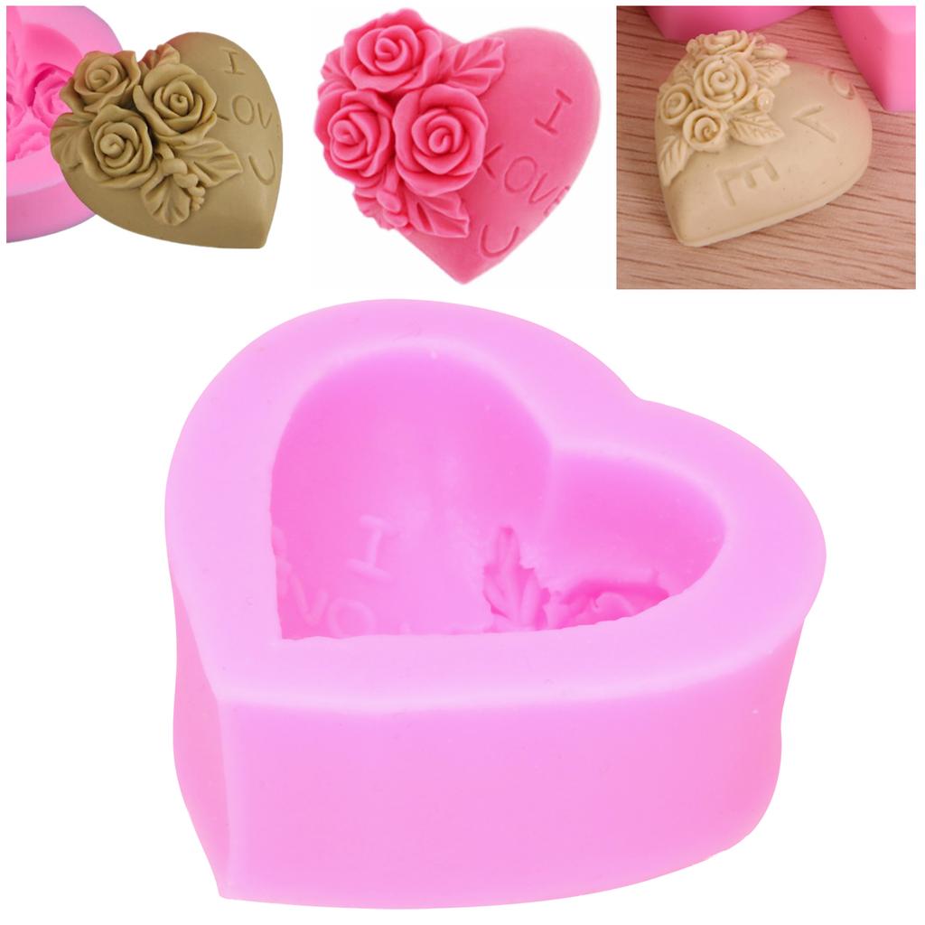 DIY Silicone Mold 3‑Dimensional Heart Shaped Rose Flower LOVE Cake Chocolate Soap Candle
