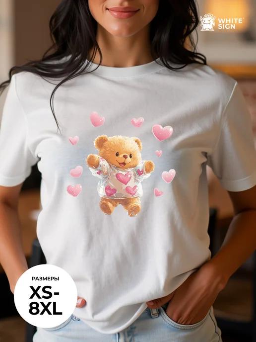 Oversized youth cotton T-shirt Cute Teddy Bear L