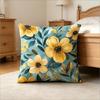 Boho Yellow Floral Print Throw Pillow Cover, Teal Watercolor Botanical Decorative Cushion
