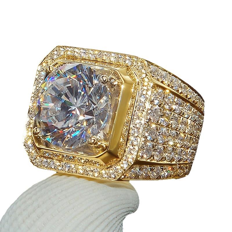 European & American Men's Fashion Diamond Ring - Hot-Selling Full Diamond Micro-Paved Design