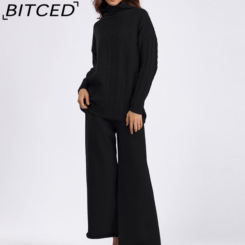 Autumn and Winter Large-sized High-neck Set, Fashionable, Gentle and Laid-back Style Sweater Two-piece Set, Solid Color Knitted