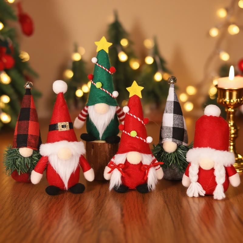 Christmas Festival Faceless Dwarf Doll Ornaments Red Grey And Green Dolls Window Decoration Props