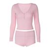 Europe and The United States Wind, Women's Clothing, Sexy Low-cut, V-neck, Tight, Long-sleeved Tops, Fashion Sports Wind, Super Short Pants, Two-piece