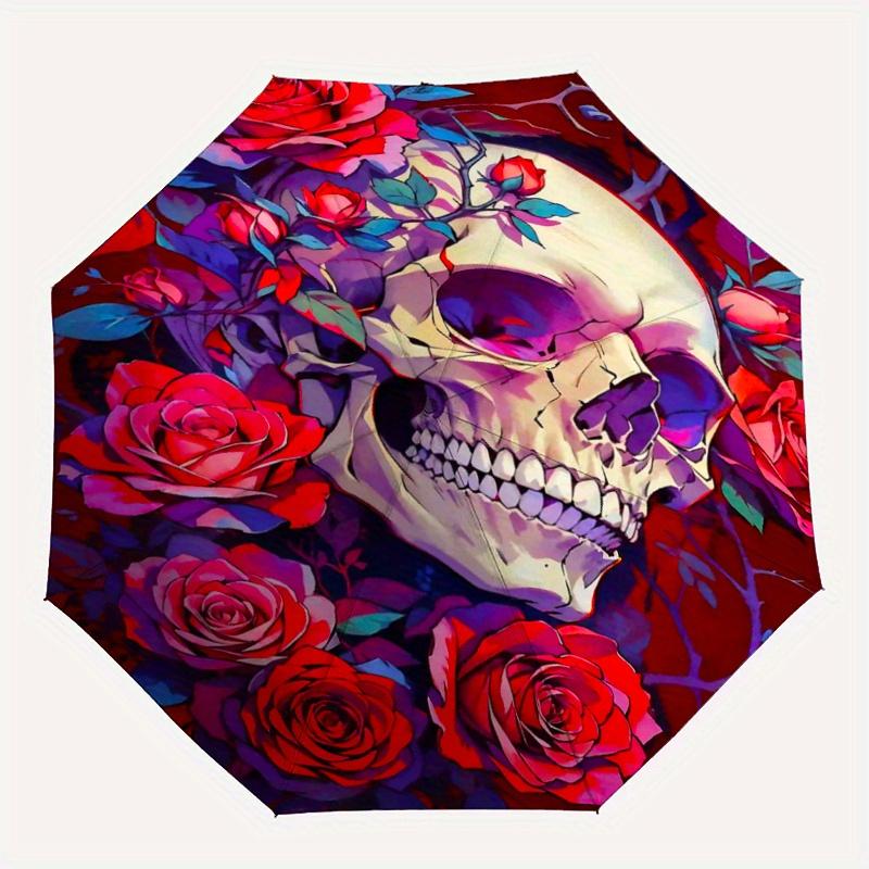 1pc Skull and Roses Automatic Opening and Closing Umbrella - Small Umbrella Suitable for Various Occasions N081