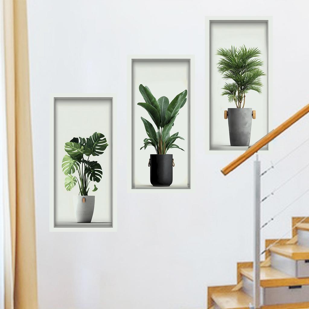 3D Plant Potted Plants Living Room Background Wall Decoration Self-adhesive Wall Stickers