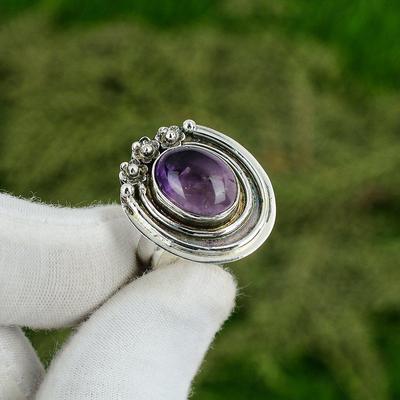 Gift For Her 925 Silver Natural Star Amethyst Gemstone Promise Adjustable Ring