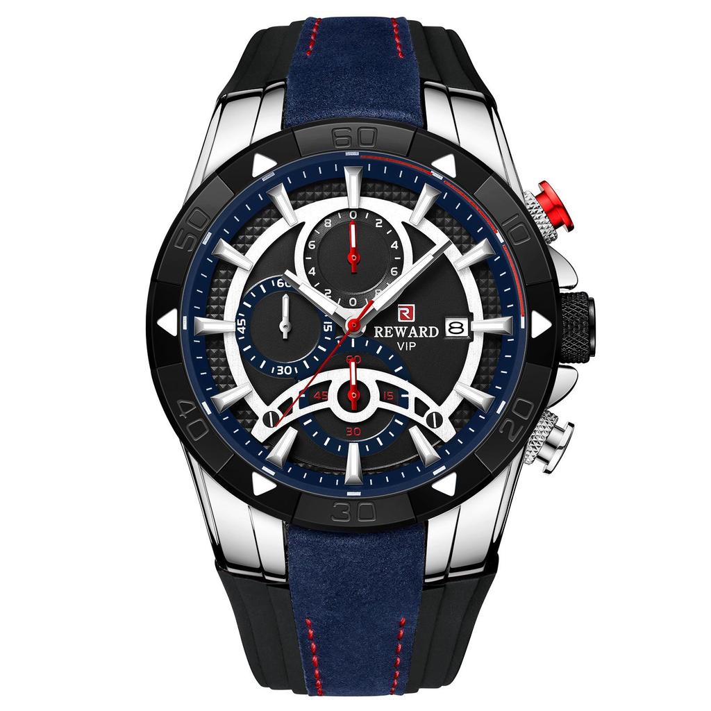 Herren-Chronographuhr - Wasserdicht, Leuchtend, Farbblockiertes Silikonarmband, Sportliches Design