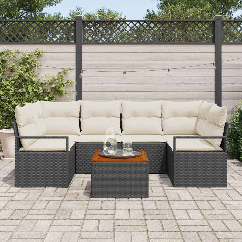 7 piece black garden sofa set with cushions