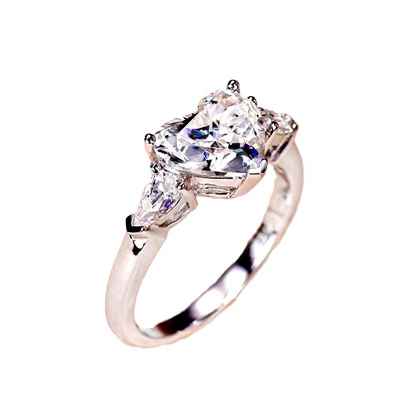 Cubic Zirconia Love Water Drop Rings Heart-Shaped Princess Queen Temperament Ring, Stall