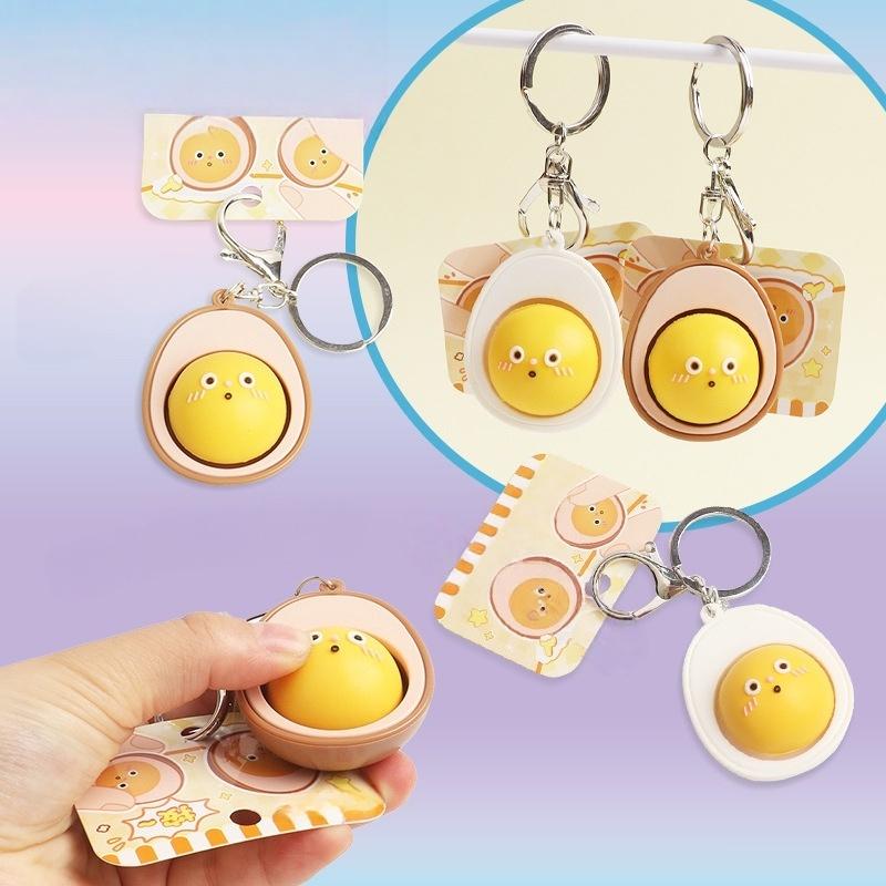 1/2Pcs Simulation Mini Cartoon Egg Button Keychain Stress Relief Clicker Pendant Decompression Keyring Backpack Hanging Decor