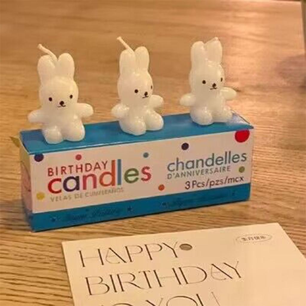 3pcs Cartoon Rabbit Candle Set Cute Mini Funny Bunny Baby Kids Children Happy Birthday CandlesParty Supplies Cake Decoration