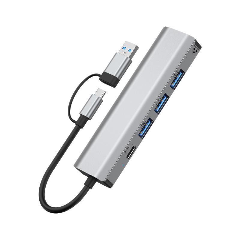 Type-C 5-in-1 Docking Station with Gigabit Ethernet and Multi-Port Expansion for Laptops