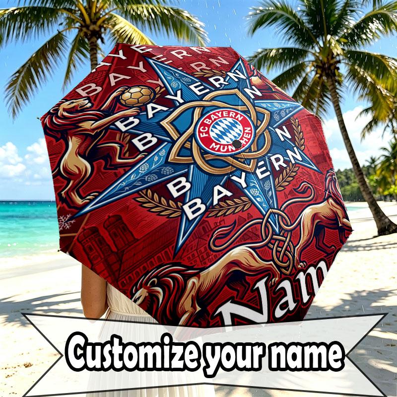Custom Name Personalized FC Bayern Munich Print Umbrella, Auto Open Close, 8‑Rib Sturdy Frame, Commute Camping Hiking Use, Birthday Gift