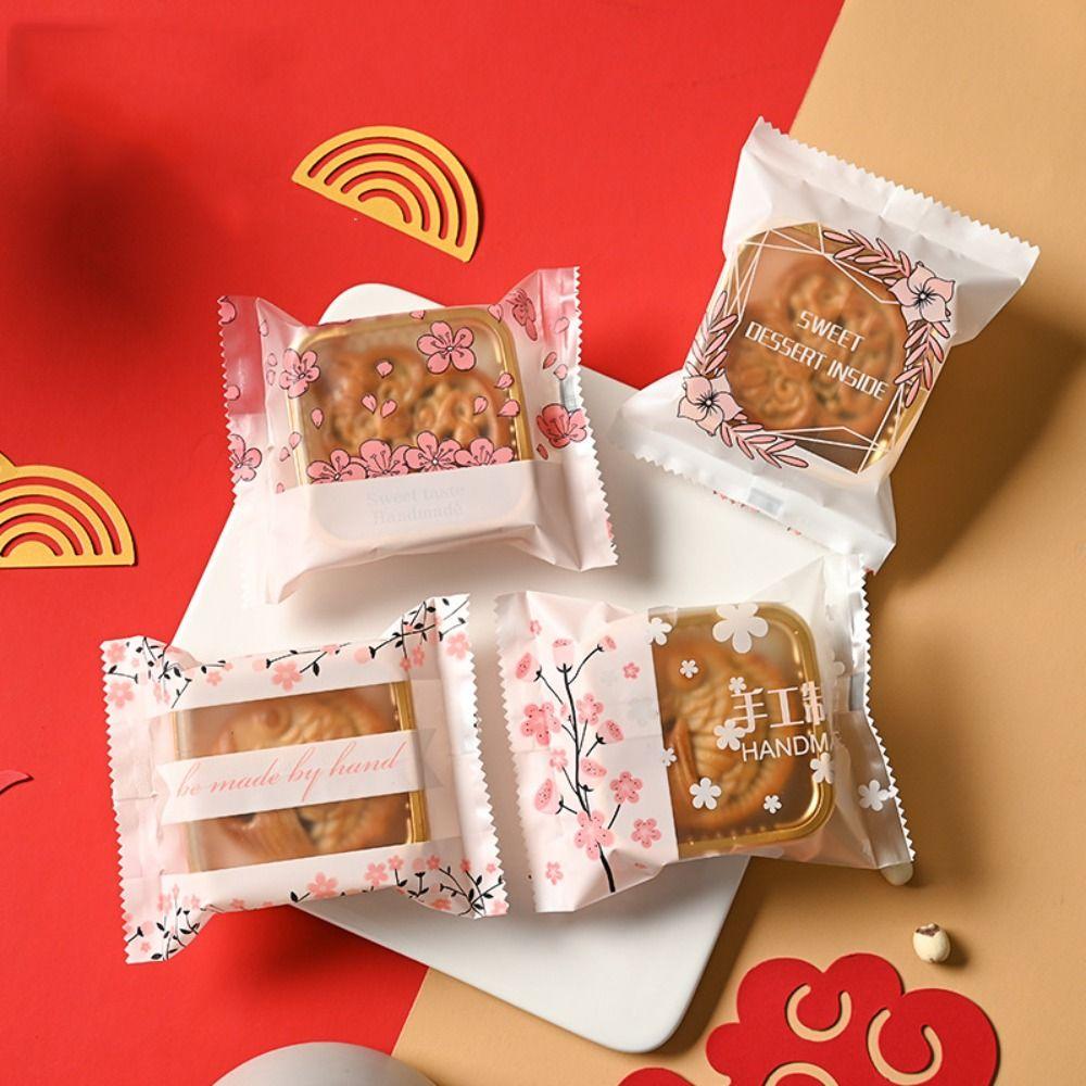 100pcs Plastic Mooncake Packaging Bag Frosted Handmade Biscuit Packaging Bag Food Bag   DIY