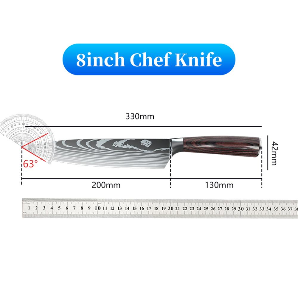 7CR17 Stainless Steel Kitchen Knife Sharp Butchers Knives Damascus Laser Pattern Chef Knife Cleaver Sharp Filleting Kitchen Tool