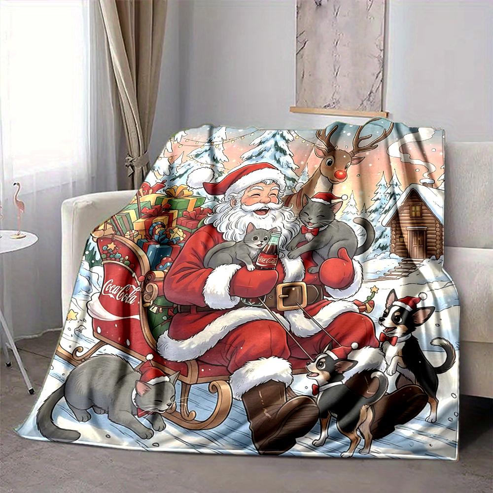 1Pc Santa Claus Reindeer Blanket Soft And Comfortable Casual Warm Camping Travel Christmas Halloween Gift M9179