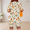 Women Plus Size Round Neck Short Sleeve Printed Top Fitted Shorts Two Piece Set