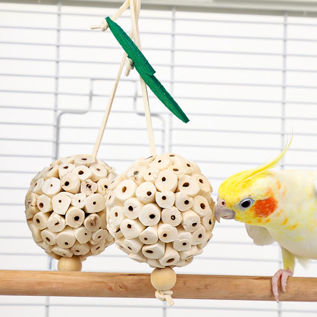 Pet Bird Chew Toy Natural Grass Wood Sphere for Cockatiel Conure Cockatoos Teeth Grinding Toy for Cage Bird