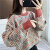 Round Neck Sweater Women's New Korean Version Loose and Lazy Style Western-style Short Knit Base Sweater with Inner Lining